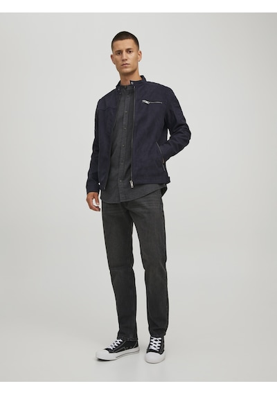 Jack & Jones Erkek Rocky Deri Ceket Lacivert - Siyah