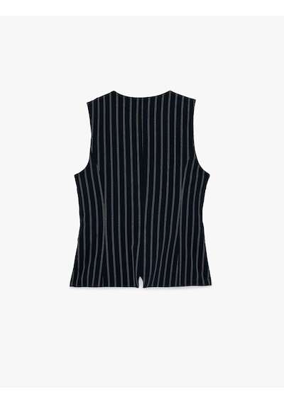 Koton Slim Fit Düğmeli Cepli Bisiklet Yaka Çizgili Blazer Yelek Lacivert Çizgili 6sak20143ew 7s2