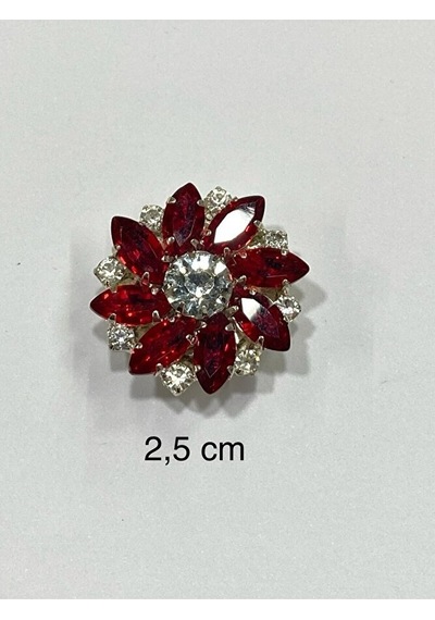 Taşlı Düğme /taşlı Klipsli Düğme/2,5 Cm Kırmızı