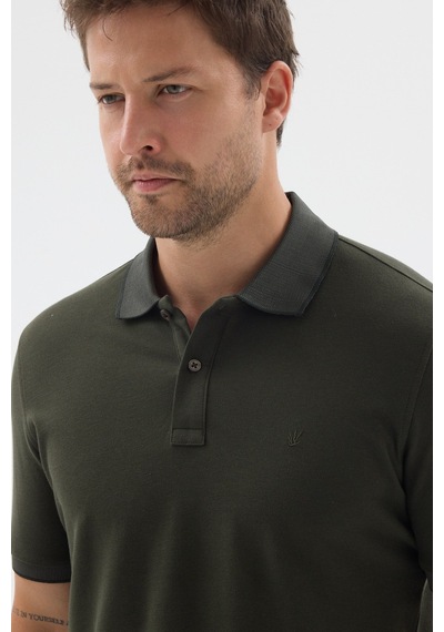 Haki Polo Yaka Pike Kısa Kol Slim Fit %100 Pamuk Tişört 1011260171