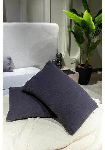4 Katlı Müslin Yastık Kılıfı Antrasit 50x70cm 2adet