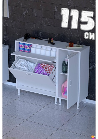 Alya 115 Cm Modüler Çift Sepetli Banyo Dolabı Ve Mutfak Kiler Düzenleyici Beyaz 70+45 X97x32 Cm Alya 115 Cm Modüler Çift Sepetli Banyo Dolabı Ve Mutfak Kiler Düzenleyici Beyaz 70+45 X97x32 Cm