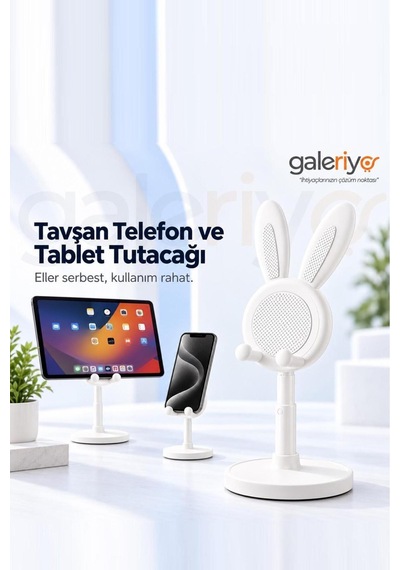 Galeriyo Tavşan Tasarımlı Telefon Ve Tablet Tutacağı Beyaz