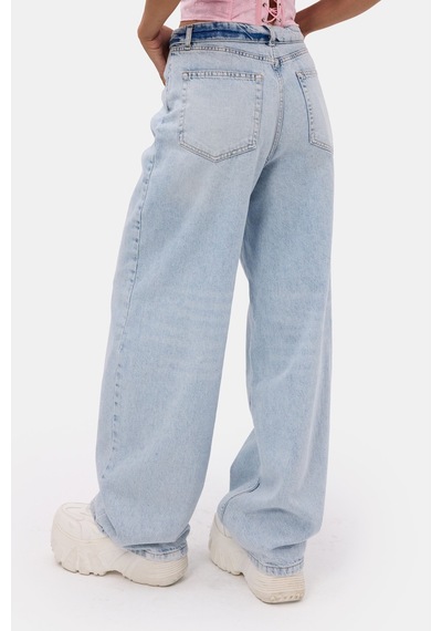 Kadın 4s6-3 Straight Fit Kemer Detaylı Özel Tasarım Denim Jean Buz Mavi