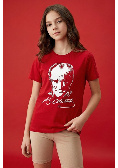 Tommy Life Kırmızı Atatürk Baskılı Unisex T-shirt - 11332 KIrmızı
