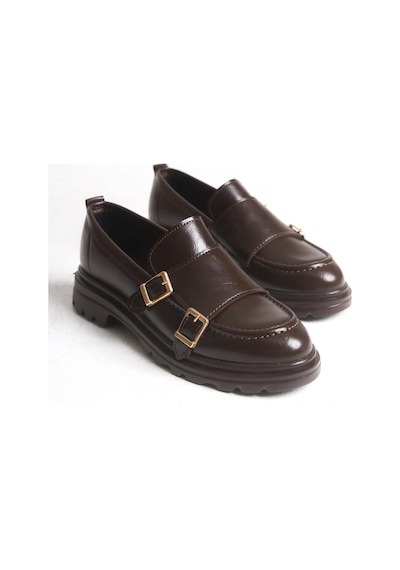 Sermoda Loafer Kadın Ayakkabı - Makosen Tokalı Casual Günlük Kadın Ayakkabı Rugan Kahve