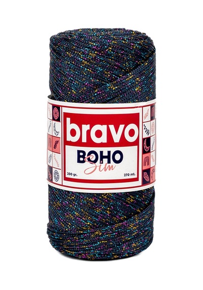 Boho Simli Polyester Makrome İplik 200 Gr 270 Metre Renk Kodu: 260m Lacivert Multicolor