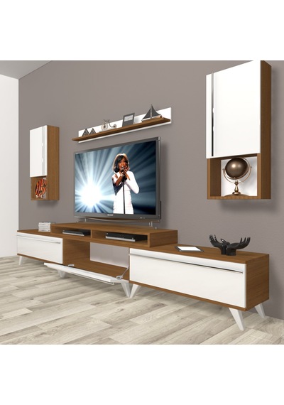 Decoraktiv Ekoflex 270ta Mdf Retro Tv Ünitesi Tv Sehpası Ceviz - Beyaz