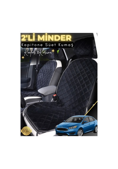 Ford Focus Uyumlu 2'li Süet Oto Koltuk Minderi Terletmez Universal Oto Koltuk Kılıfı A14 Siyah