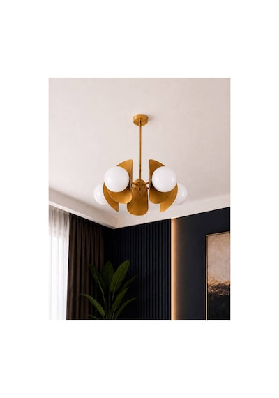 Noven 5'li Eskitme Metal Beyaz Cam Küre Avize Modern Salon Sarkıt Aydınlatma Yemek Masası Aydınlatma E27 Duy Uyumlu