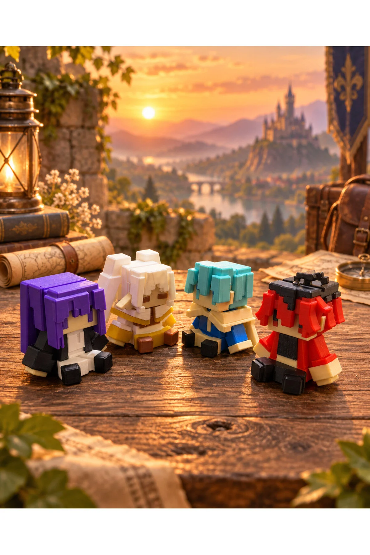 Frieren Beyond Journey S End 4 Lü Mini Anime Figür Seti Frieren Fern Himmel Stark Pixel Art 3d Baskı Masaüstü Dekor