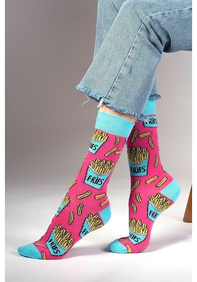 Ozzy Socks Fries Desenli Çorap Pembe Mavi