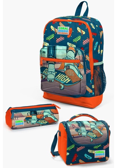 Coral High Kids Civit Neon Turuncu Kaykay Desenli 3 Lü Okul Çanta Seti Set0123723 Çok Renkli