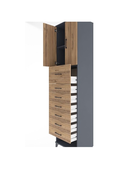 Hyperion Dolap 2 Raflı 7 Çekmeceli 2 Kapaklı 60x44x243 Antrasit-çam Antrasit