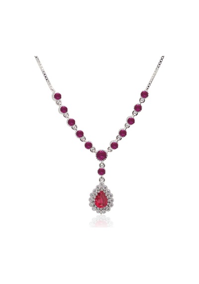 Yakut Taşlı Damla Model 925 Ayar Gümüş Kadın Üçlü Set 201025668