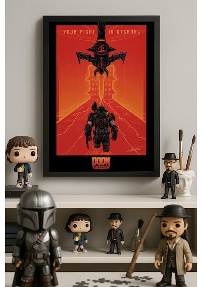 Doom Siyah Ahşap Çerçeveli Poster, Dekoratif Oyun Duvar Tablosu