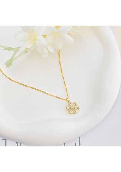Kar Tanesi Kolye Kadın Zirkon Taşlı Kolye Gold 45cm Gold