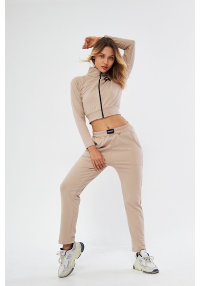 Lesa Wear İçi Polarlı Yumuşacık Şardonlu Kaşkorse Crop Likralı Hırka Bej