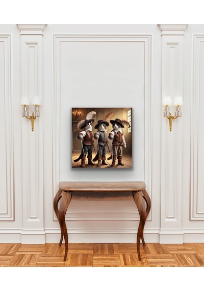 Üç Silahşör Kedi Kanvas Tablo 90x90cm Çok Renkli