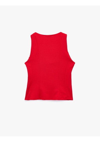 Koton Krep Scuba Kumaş Slim Fit Kolsuz Kare Yaka Bluz Kırmızı 6sak10298ek