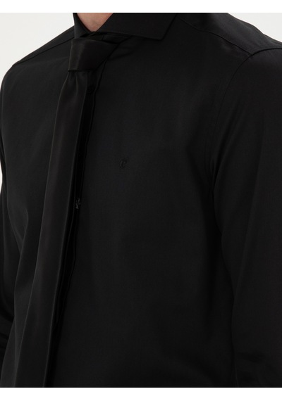 Cacharel Siyah Slim Fit Uzun Kollu Basic Gömlek
