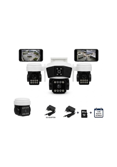 X5tech Rx-95w Wifi 3 Lensli 12 Volt 2a Kablosuz Güvenlik Kamerası+combo 64gb Hafıza Kartı+adaptör Se