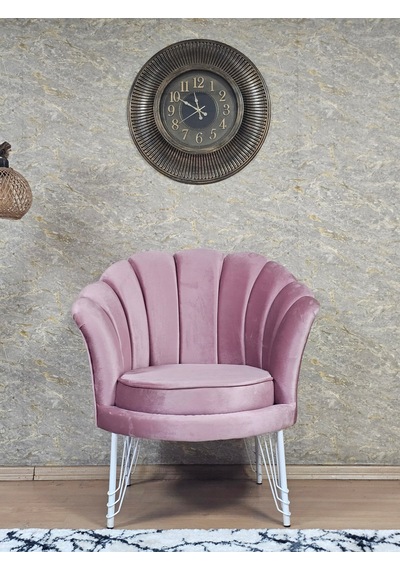 Zafir Tekli İstiridye Beyaz Boyalı Telli Ayak Çay Seti Koltuk Tekli Berjer , Balkon, Salon, Ofis Pembe