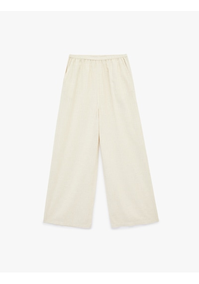 Koton Keten Karışımlı Cepli Dokulu Geniş Paça Pantolon Ekru 6sak40112pw