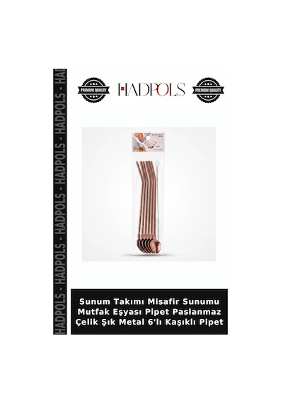 Sunum Takımı Misafir Sunumu Mutfak Eşyası Pipet Paslanmaz Çelik Şık Metal 6'lı Kaşıklı Pipet Bronz