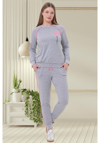 Mecit Pijama Mecit 6200 Bayan Gri Spor Uzun Kollu Pijama Takımı Gri