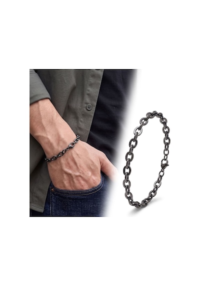 Sertifikalı Semtim Anchor 6 Mm Siyah Mariner Zincir Paslanmaz Çelik Erkek Bileklik