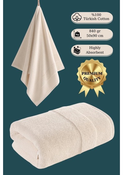 Cotton %100 Banyo Havlusu 50x90 Cm Krem