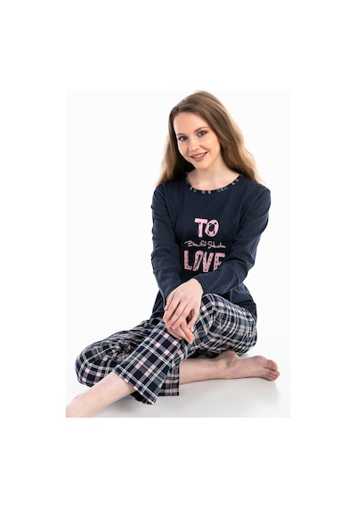 Vishenka Kadın Love Yazı Baskılı Pamuklu Pijama Lacivert