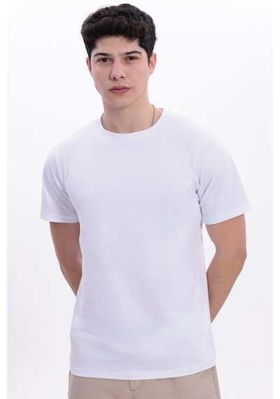Myrab Denim Erkek Krem Basic Tişört Regular Fit Bisiklet Yaka %100 Pamuk 30/1 Süprem Kumaş Günlük T-shirt Beyaz