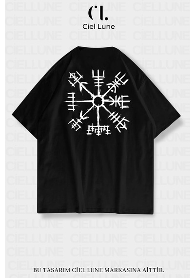 Nevermind Unisex Kadın Erkek Viking Pusula Vegvisir Baskılı Özel Tasarım Ov Siyah