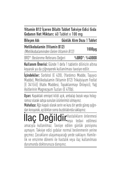 Canfeza Sezgin Vitamin B12 Metilkobalamin 60 Tablet