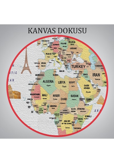 Dünya Haritası Dekoratif Kanvas Tablo Ülke Ve Başkentli Öğretici Ve Sembollü 2313 95 X 55