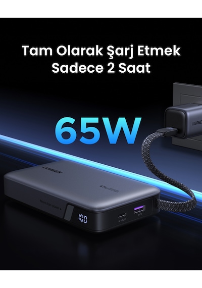 Ugreen Nexode 20.000 Mah 67w Usb-c Dahili Kablolu Hızlı Şarj Powerbank, 55996b Gri
