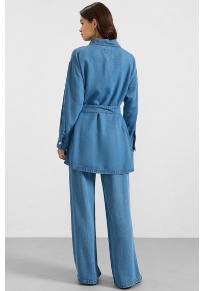 Olcay Metal Düğmeli Soft Denim Ceket Pantolon Mavi 9401-tk