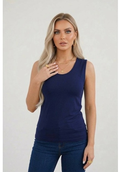 Hashtag Kadın Prenses Yaka Sıfır Kol Body Günlük Viskon Kumaş Lacivert
