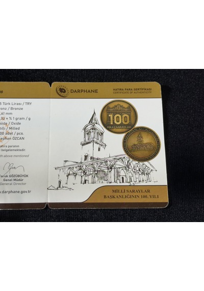 Darphane Milli Saraylar Başkanlığının 100. Yılı Bronz Okside Hatıra Sikke Çil Kapsül İçinde Sertifikalı