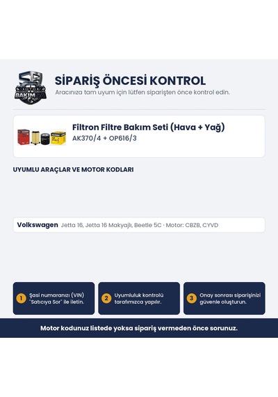 Filtron Filtre Bakım Seti Hava+yağ - Jetta 6 1.2 Tsı