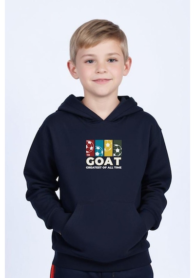 Panios Kids Kapüşonlu Kanguru Cepli Goat Baskı Detaylı Erkek Çocuk Sweatshirt Lacivert