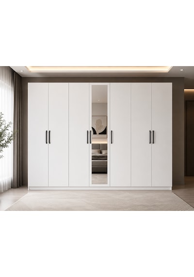 Lebon Tamamı Mdf 7 Kapaklı Dolap Gardırop Beyaz