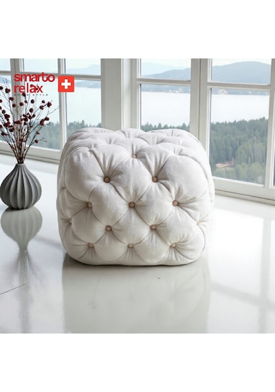 Smarto Relax Swiss Style Puf Zinal Ayaksız Kapitoneli Kare 45x45 Cm Baby Face Dekoratif Kapitoneli Dekoratif Puf Ekru