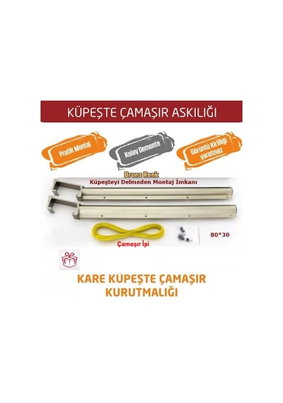 Balkon Çamaşır Kurutma Askısı Askılık Alüminyum Küpeşte Askılığı Kurutmalık Bronz Kare 8x3 Cm Gri