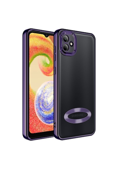 Zore Galaxy Uyumlu A04 Kılıf Kamera Korumalı Logo Gösteren Omega Kapak - Derin Mor Derin Mor