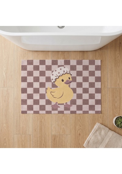 Kartela Halı Pastel Dama Ördekli Banyo Paspası Gül Kurusu Kaymaz Taban Makinede Yıkanabilir 60x90 Cm