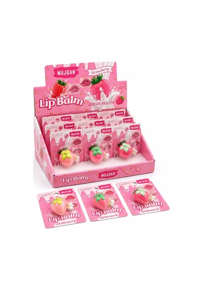Çilek Figürlü Lip Balm Meyve Tasarımlı Dudak Bakım Balmı 24'li Paket