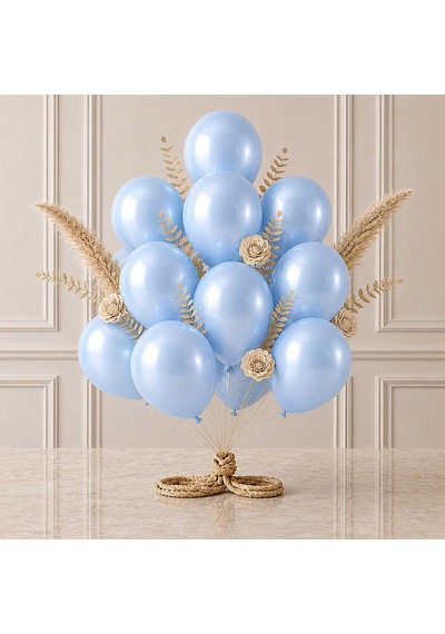 Bebek Mavi Renk Lateks Metalik Balon 30 Cm - 12 Adet Açık Mavi